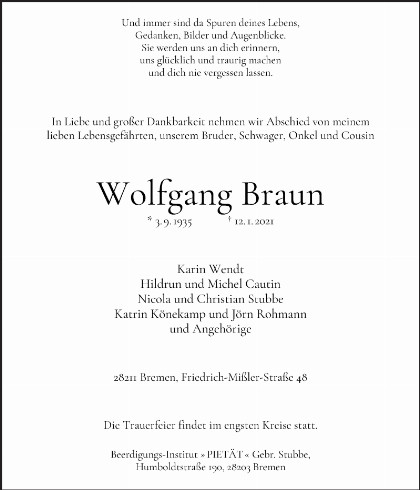 Trauerfall Wolfgang Braun