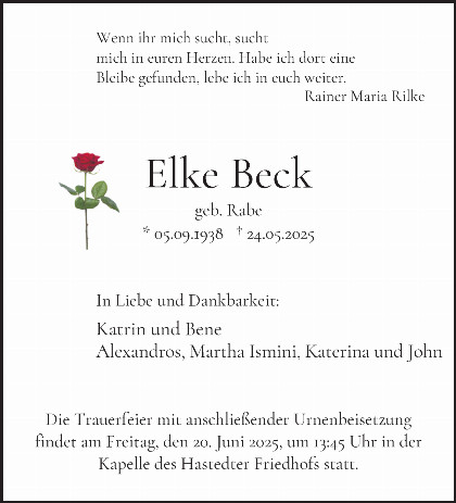 Trauerfall Elke Beck