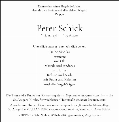 Trauerfall Peter Schick