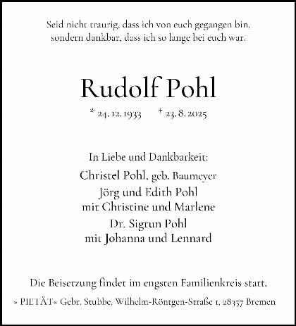 Trauerfall Rudolf Pohl