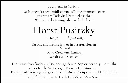 Trauerfall Horst Pusitzky
