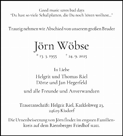 Trauerfall Jörn Wöbse