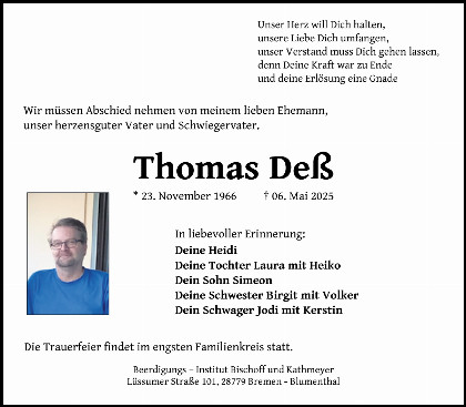 Trauerfall Thomas Deß