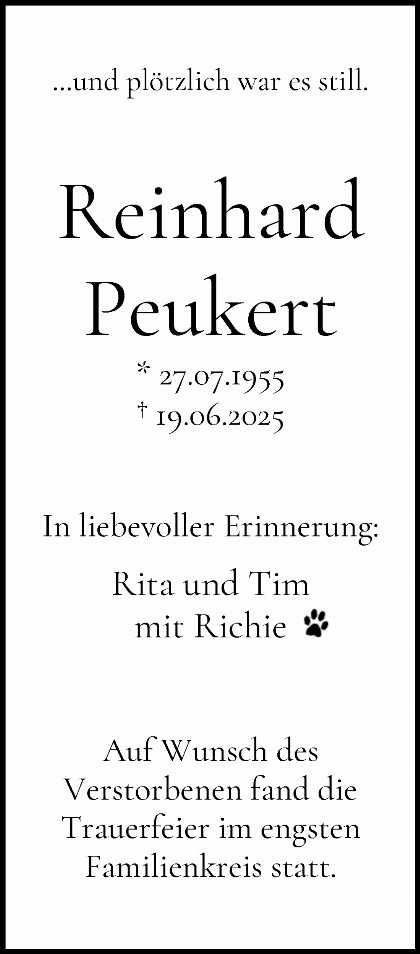 Trauerfall Reinhard Peukert