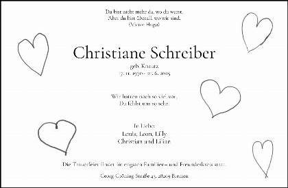 Trauerfall Christiane Schreiber