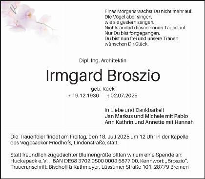 Trauerfall Imgard Broszio