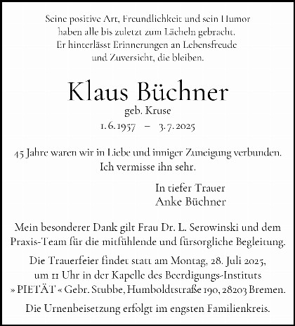 Trauerfall Klaus Büchner