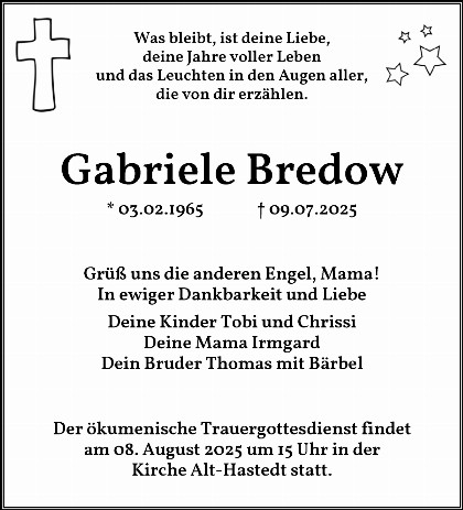 Trauerfall Gabriele Getrud Bredow