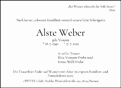 Trauerfall Alste Weber