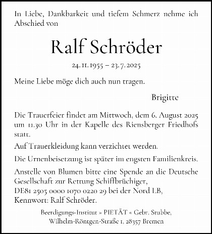 Trauerfall Ralf Schröder