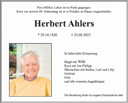 Trauerfall Herbert Ahlers