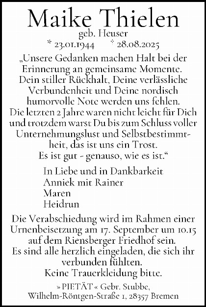 Trauerfall Maike Maria Thielen