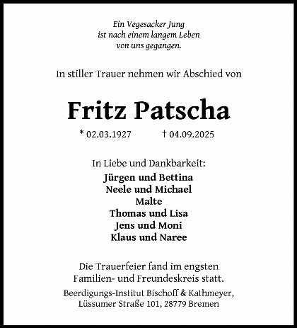 Trauerfall Fritz Patscha
