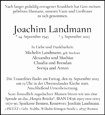Trauerfall Joachim Landmann