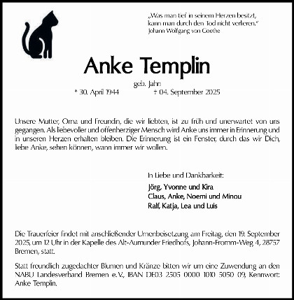 Trauerfall Anke Templin