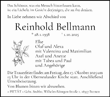 Trauerfall Reinhold Bellmann