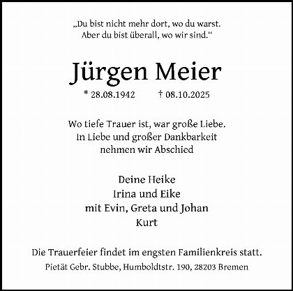 Trauerfall Jürgen Meier