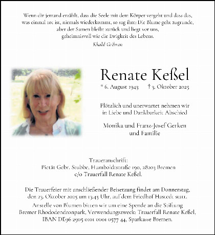 Trauerfall Renate Keßel