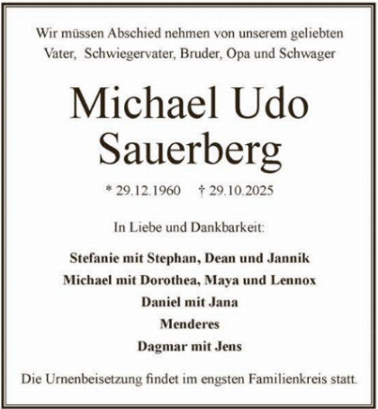 Trauerfall Michael Udo Sauerberg