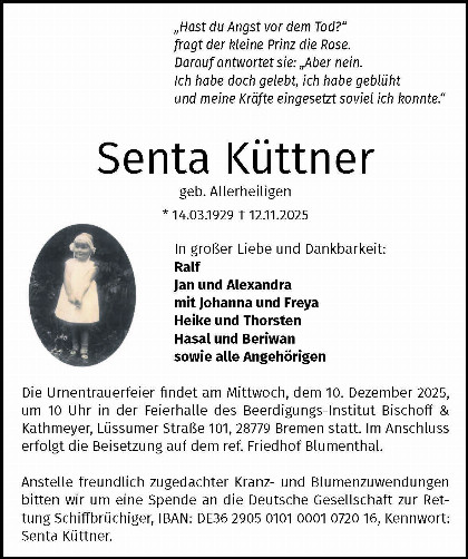 Trauerfall Senta Küttner
