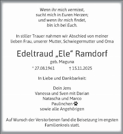 Trauerfall Edeltraud Ramdorf