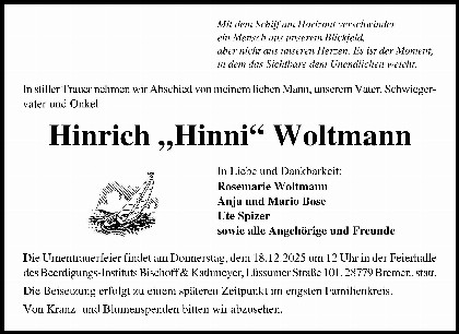 Trauerfall Franz-Hinrich Woltmann