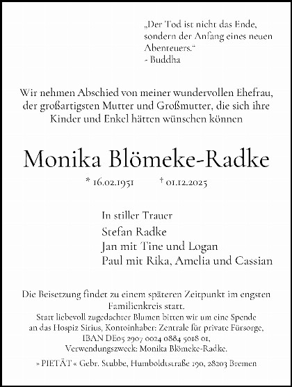 Trauerfall Monika Blömeke-Radke