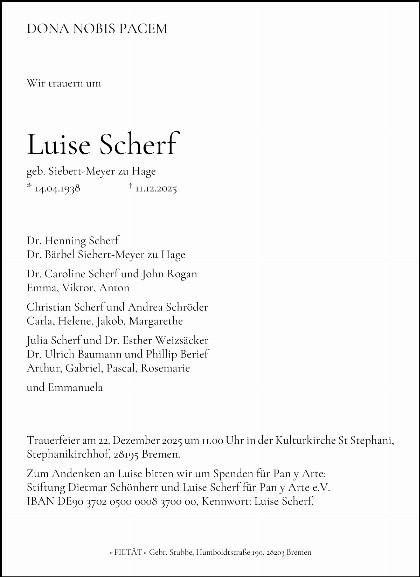 Trauerfall Luise Scherf