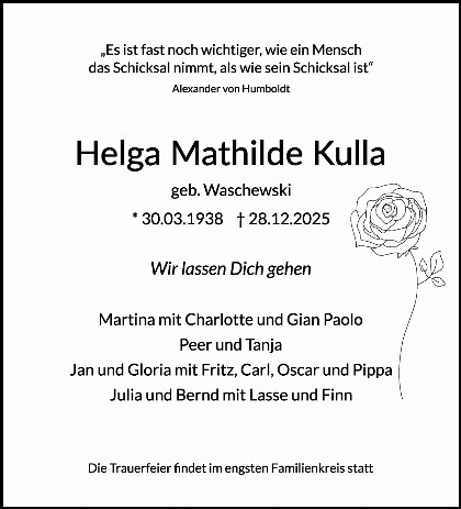 Trauerfall Helga Kulla